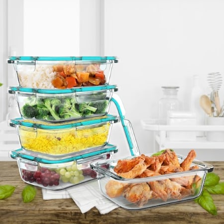 Hastings Home Glass Food Storage Containers, 5- 1-Compartment Portion Control Meal Prep with Lids, Microwave Safe 706961MXT